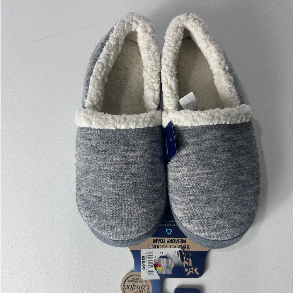 Isotoner Womens Heather Gray 360 Surround Memory Foam Slippers Small (5-6) New